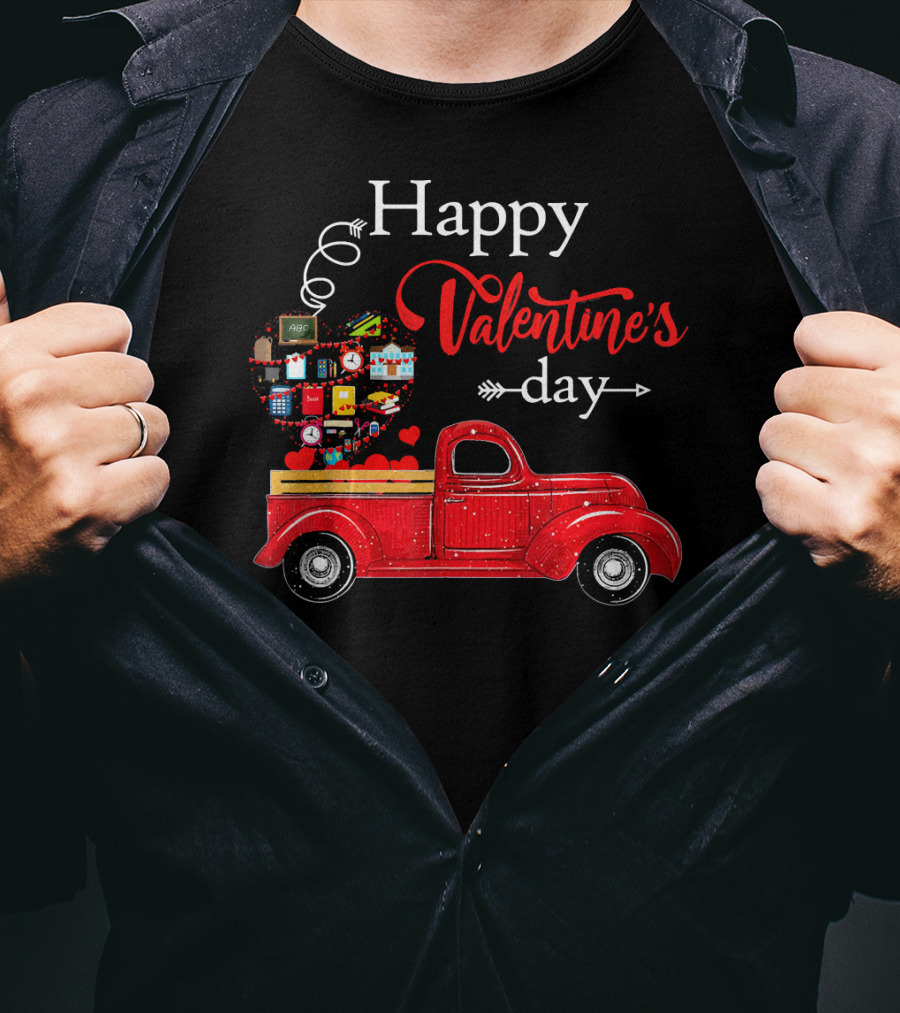 Happy Valentines Day Truck Carrying Heart Of Gifts And Love T-Shirt