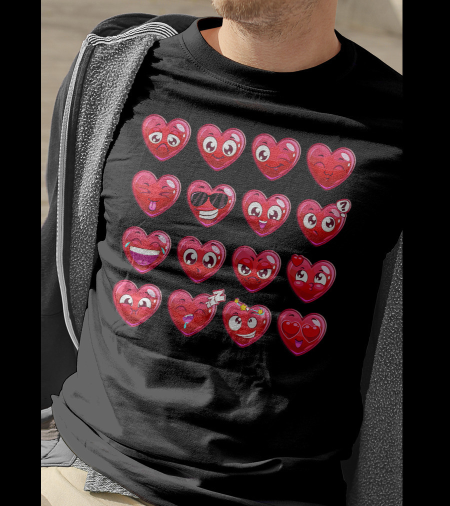 Heart Emojis Valentines Day Funny Emotic Expressions Cute Faces T-Shirt