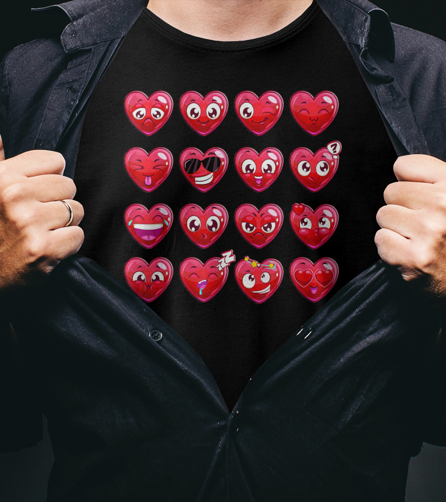 Heart Emojis Valentines Day Funny Emotic Expressions Cute Faces T-Shirt