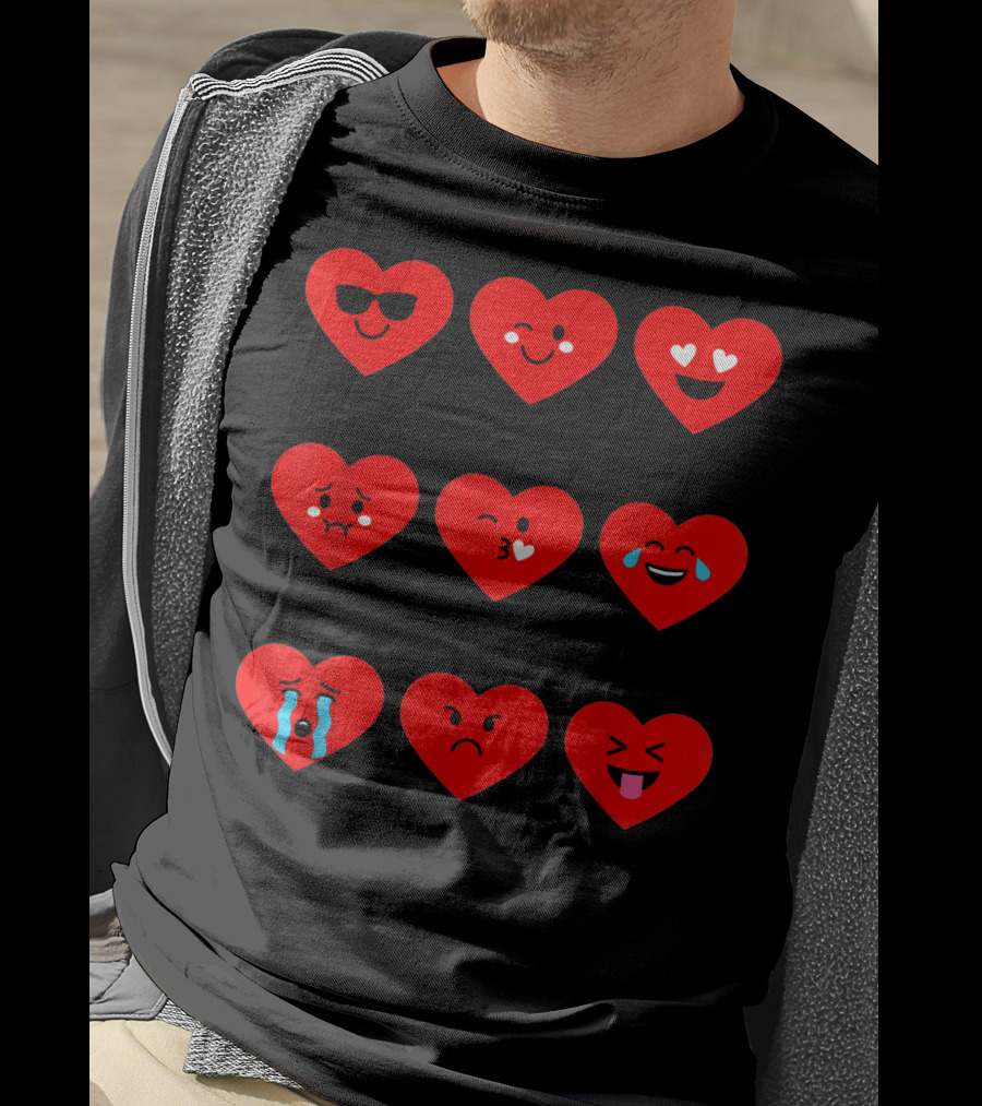 Heart Emoticon Valentines With Cute Faces And Expressions T-Shirt