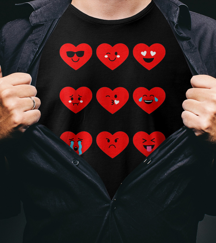 Heart Emoticon Valentines With Cute Faces And Expressions T-Shirt