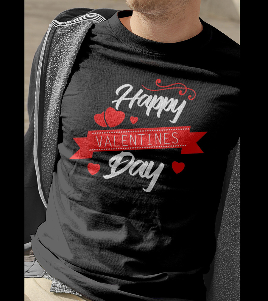 Happy Valentines Day Celebration With Hearts And Banner T-Shirt