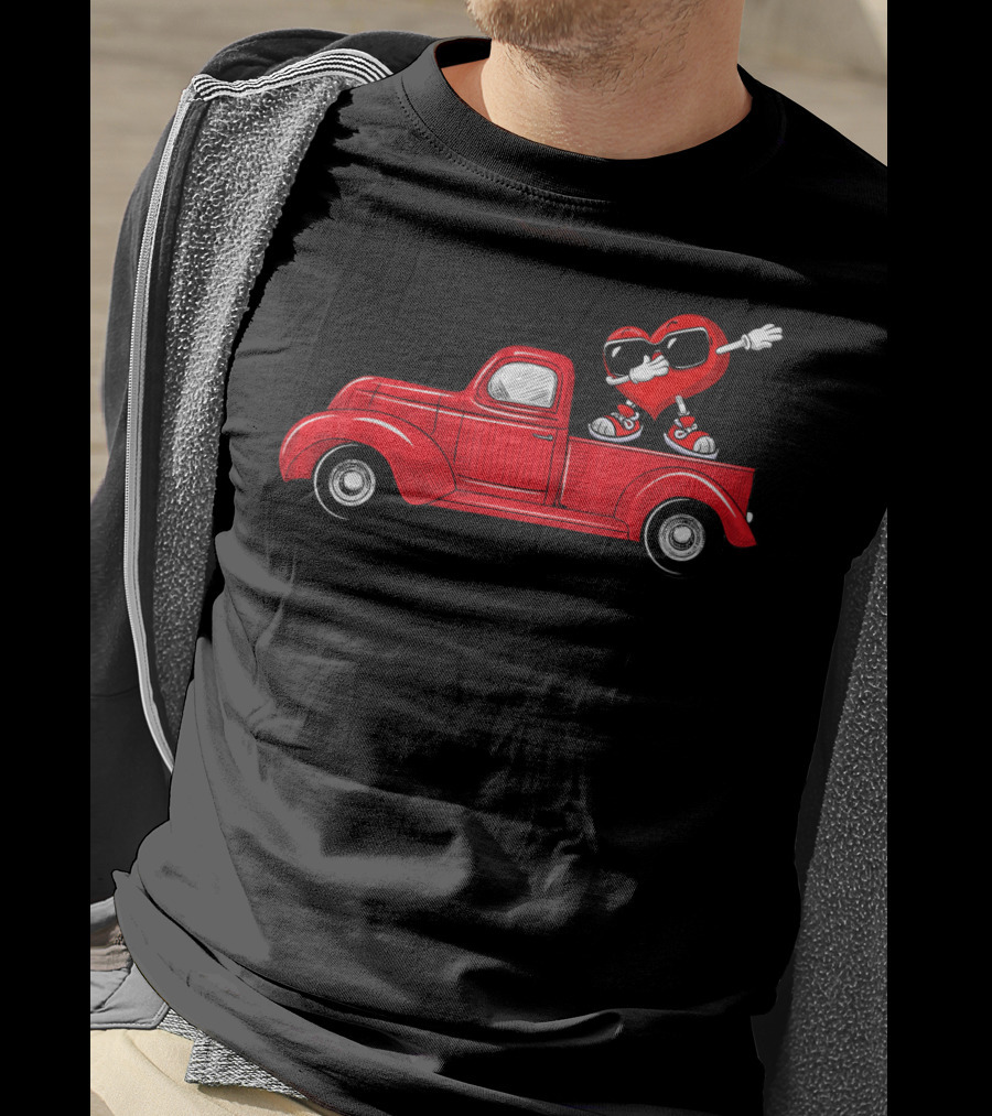 Valentines Heart Figure Riding Classic Red Truck T-Shirt