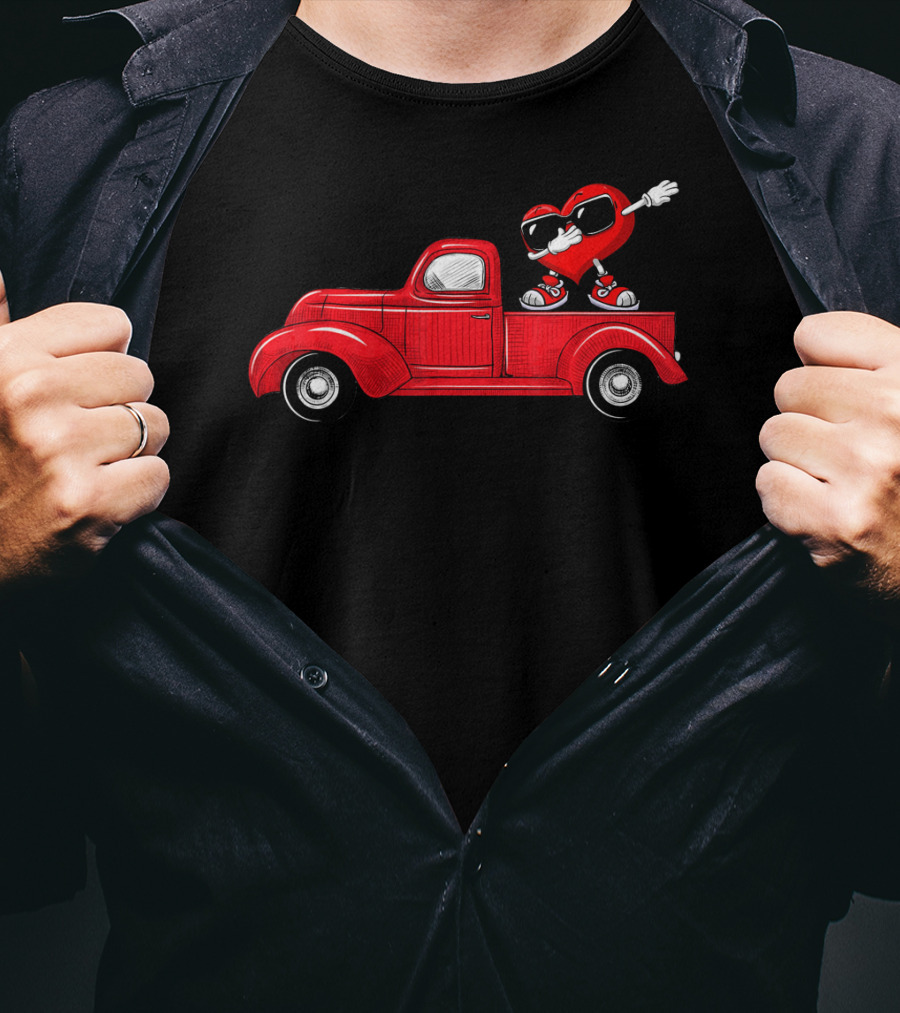 Valentines Heart Figure Riding Classic Red Truck T-Shirt
