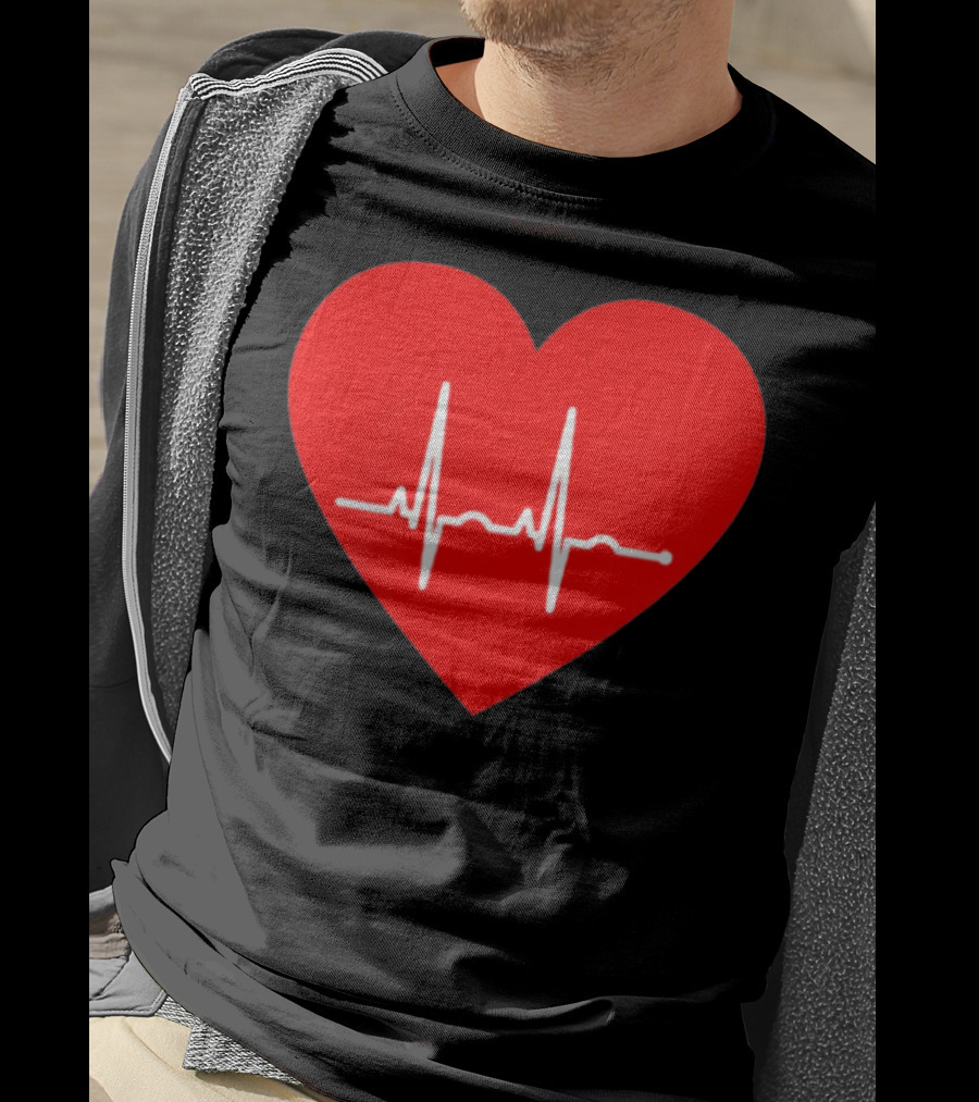 Red Heart With EKG Heartbeat Line T-Shirt