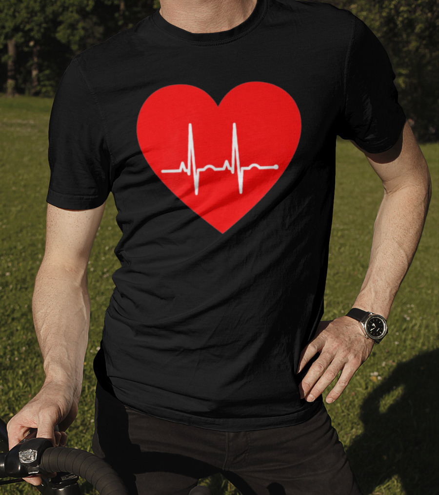 Red Heart With EKG Heartbeat Line T-Shirt