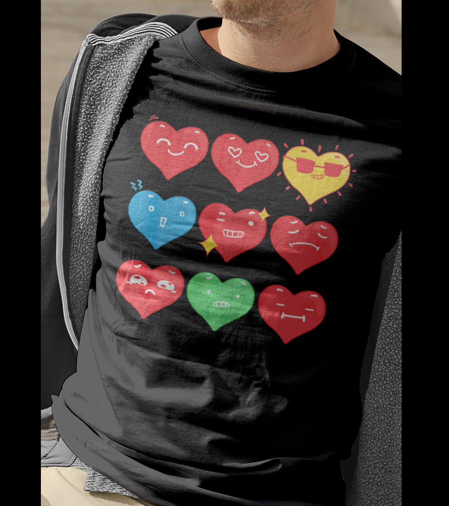 Heart Emoji Expressions Smiling Sunglasses Cute Faces Happy Sad T-Shirt