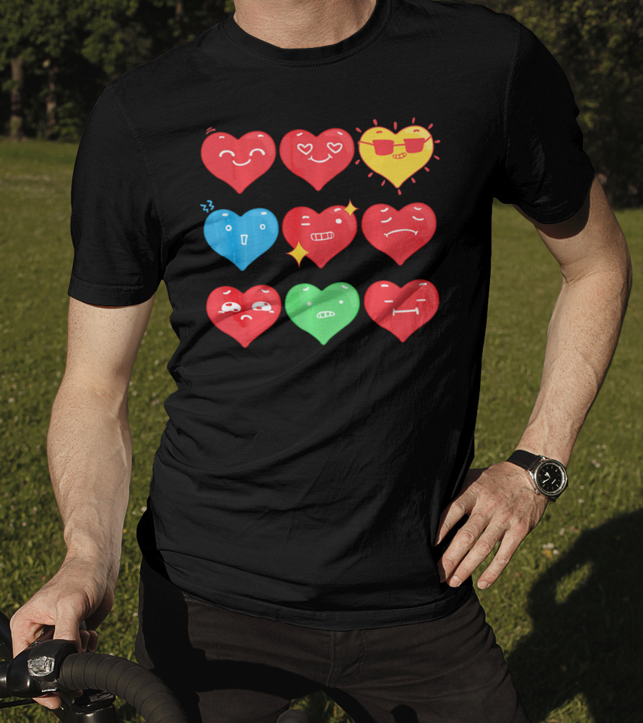 Heart Emoji Expressions Smiling Sunglasses Cute Faces Happy Sad T-Shirt