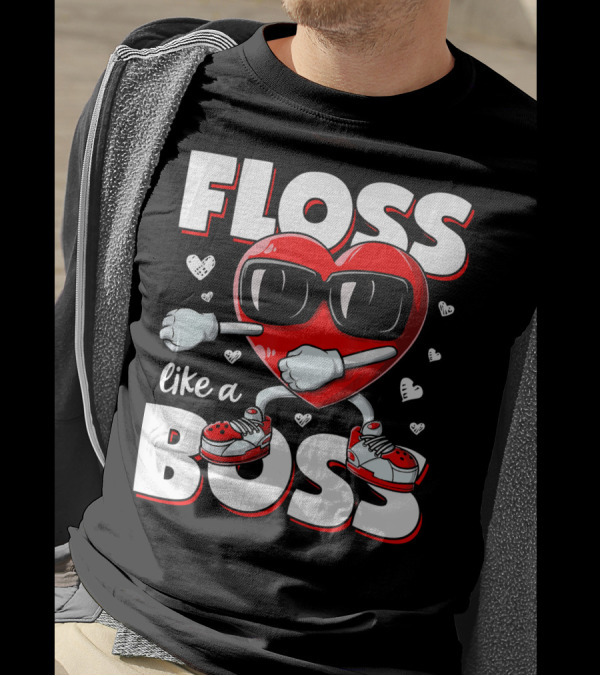 Floss Like A Boss Heart With Sunglasses Valentines Day T-Shirt