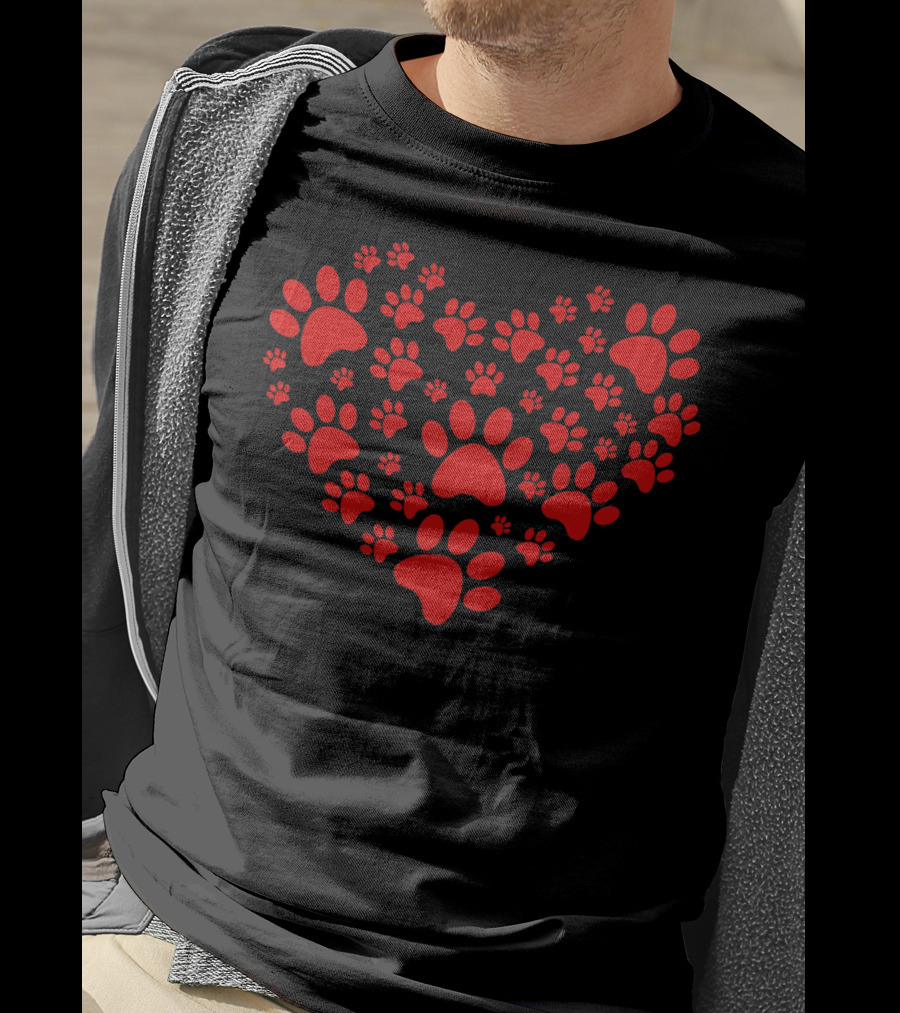 Heart Shape Paw Valentine Day Animal Love T-Shirt