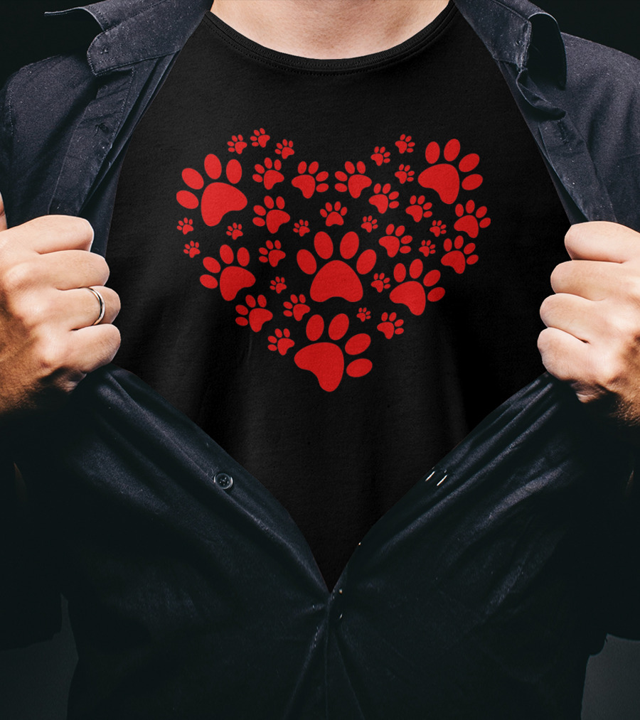 Heart Shape Paw Valentine Day Animal Love T-Shirt