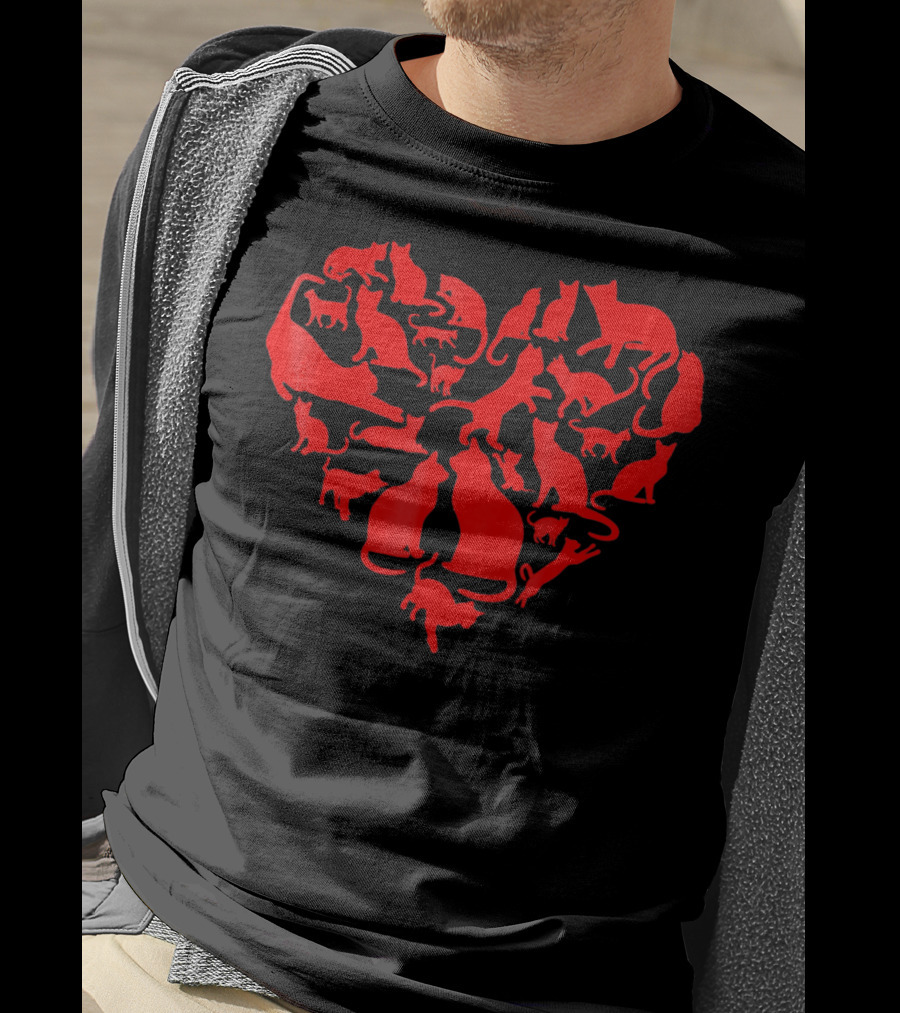 Heart Shaped Cats Valentines Day Kitten T-Shirt