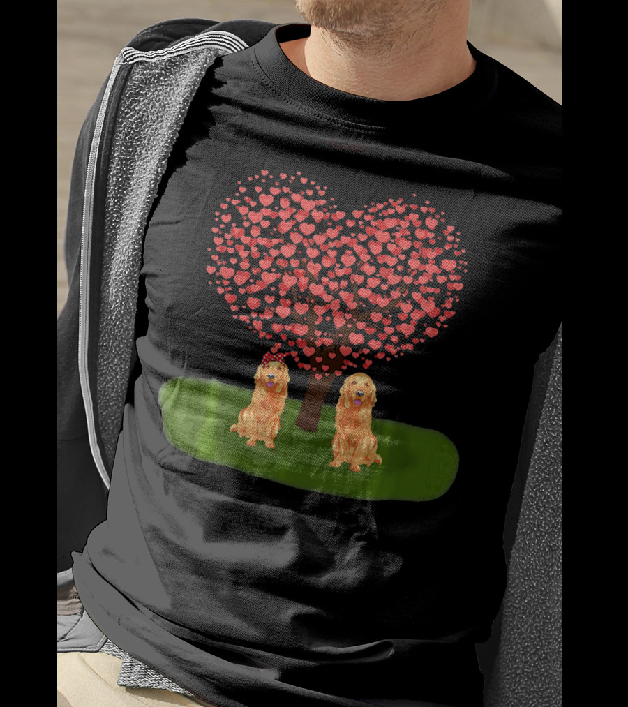 Valentine Heart Tree With Golden Retriever Duo T-Shirt