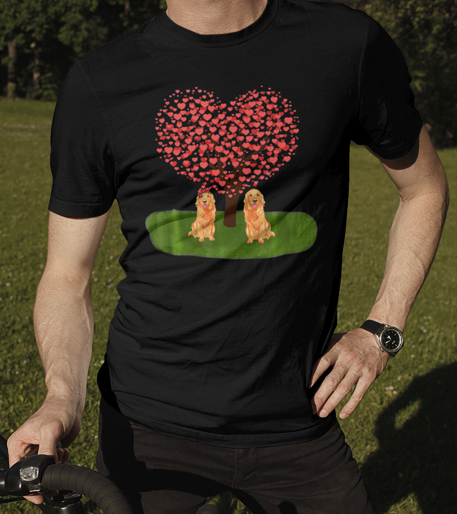 Valentine Heart Tree With Golden Retriever Duo T-Shirt