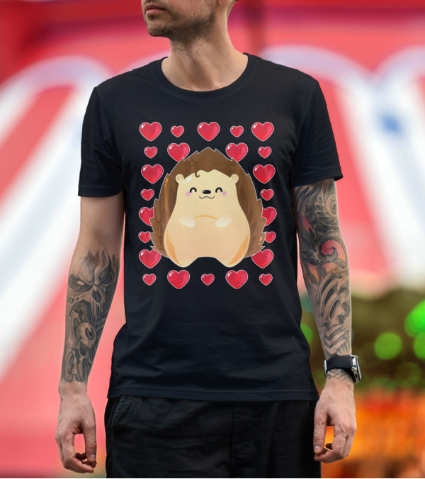 Premium T-Shirt: Hedgehog Surrounded by Hearts for Valentines Day T-Shirt Hedgehog Surrounded by Hearts for Valentines Day T-Shirt