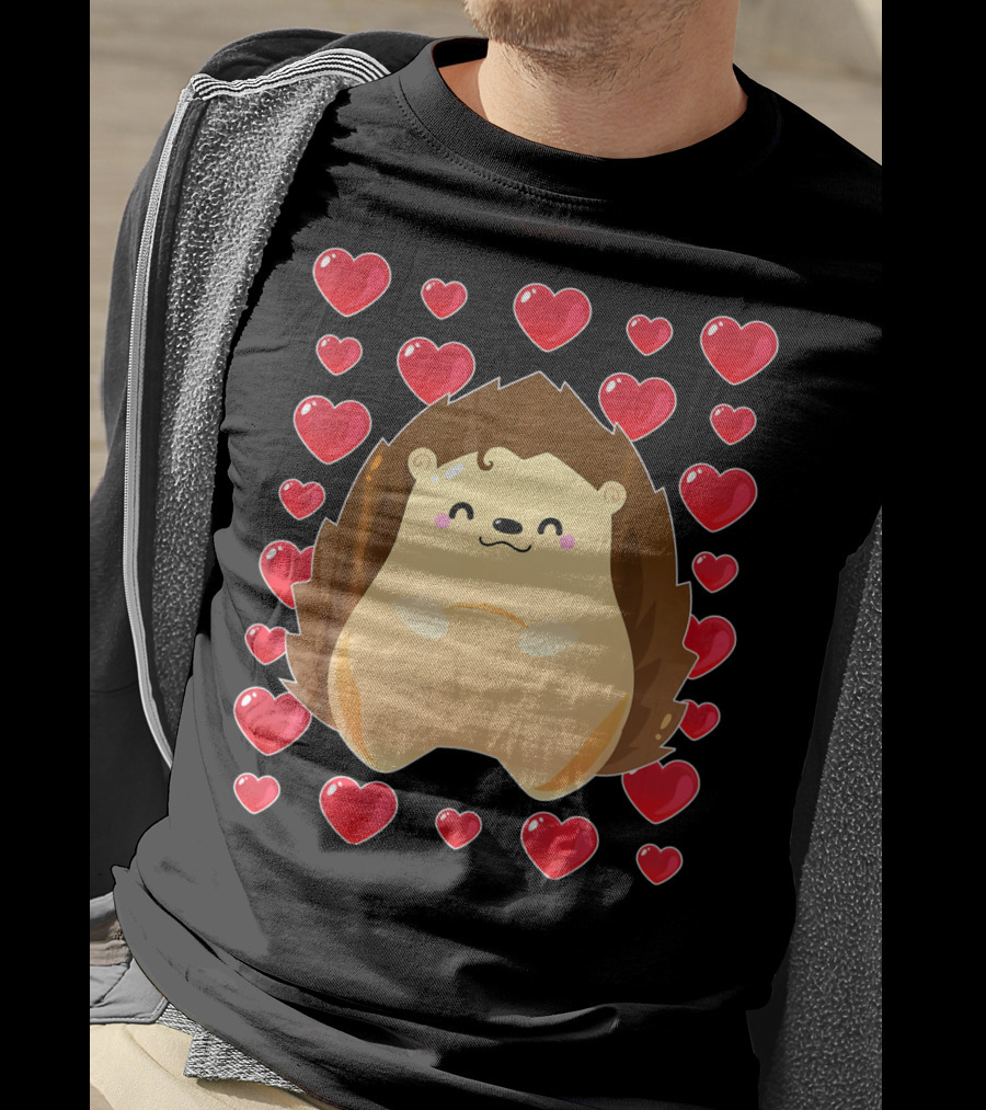 Hedgehog Surrounded By Hearts For Valentines Day T-Shirt
