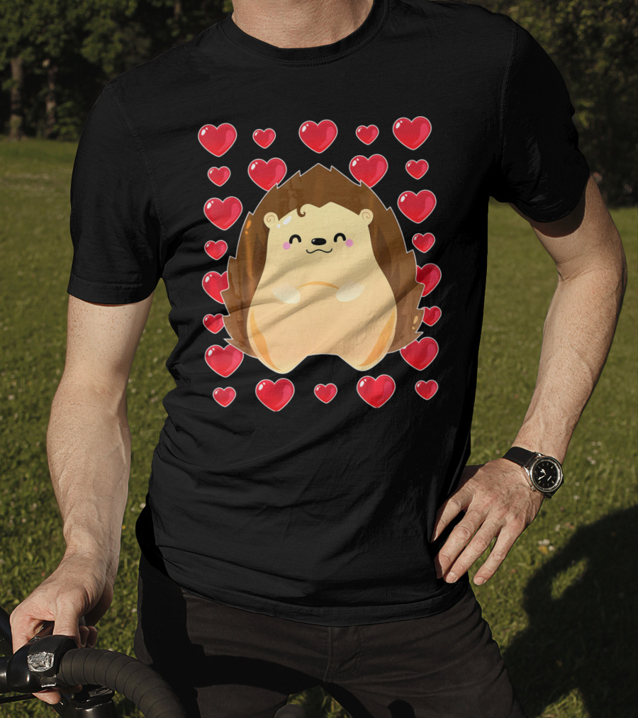Hedgehog Surrounded By Hearts For Valentines Day T-Shirt