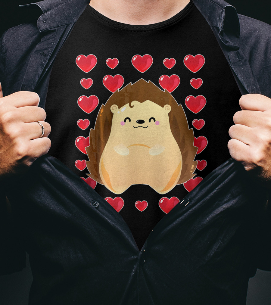 Hedgehog Surrounded By Hearts For Valentines Day T-Shirt