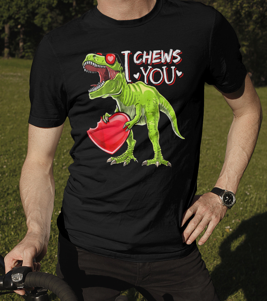 I Chews You Valentine Rex Dinosaur Holding Heart With Red Glasses T-Shirt