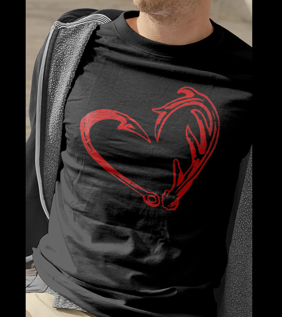 Hook And Antler Heart Fisherman Hunter Val T-Shirt