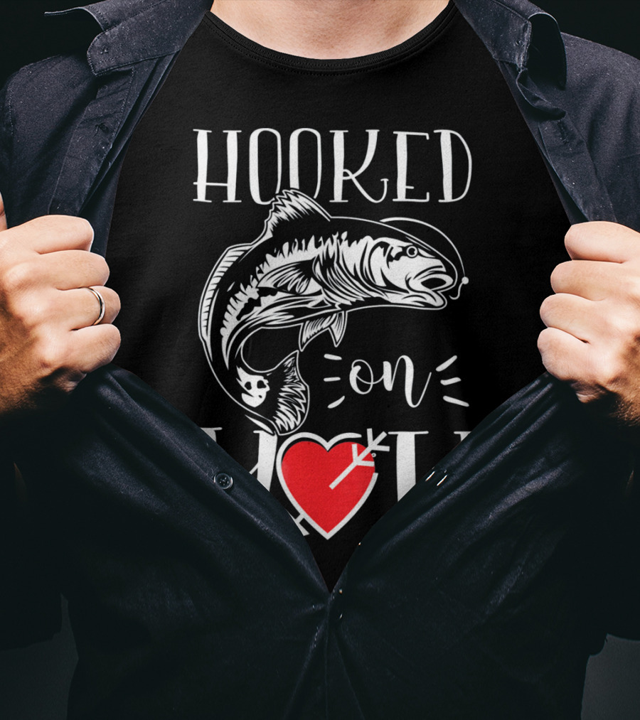 Hooked On You Fishing Heart Arrow T-Shirt