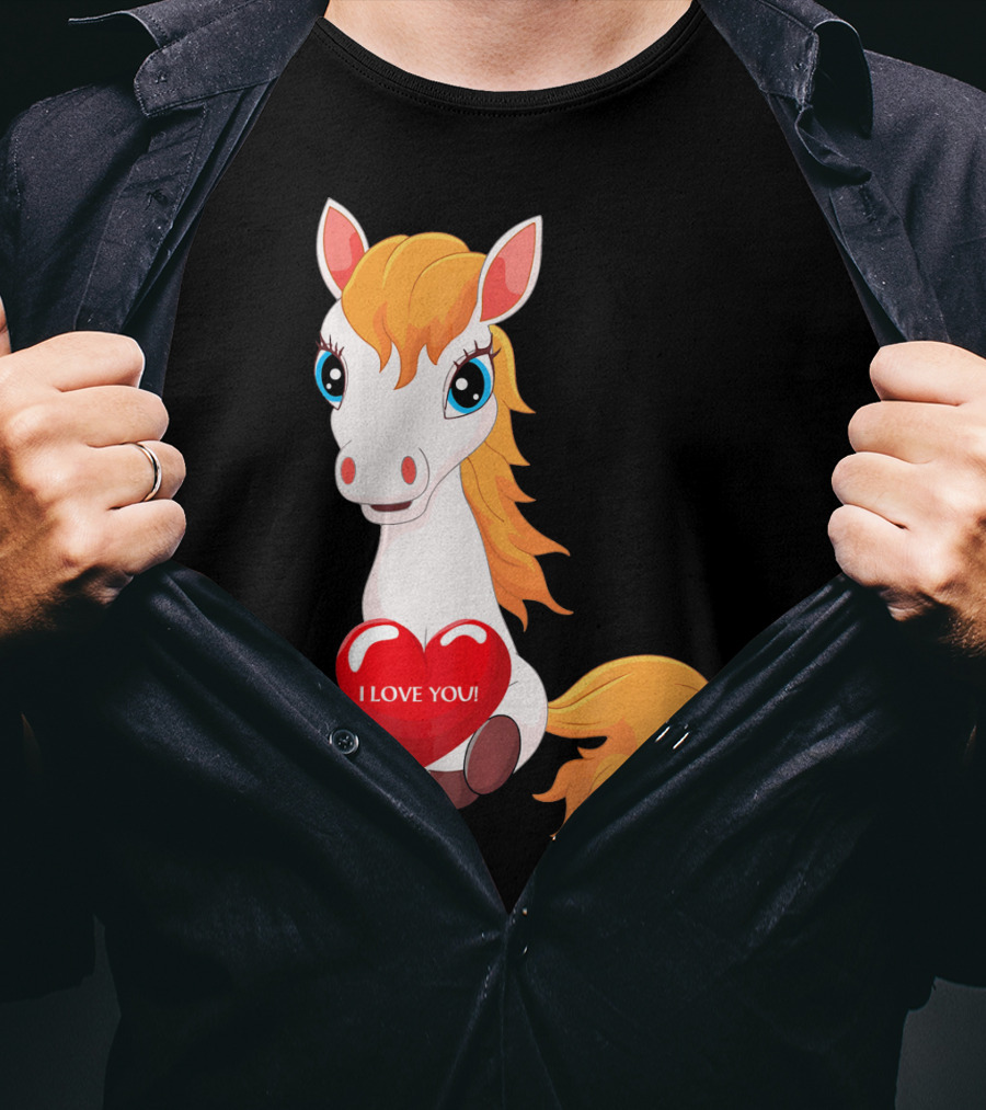 Horse With Heart Saying I Love You Valentine T-Shirt
