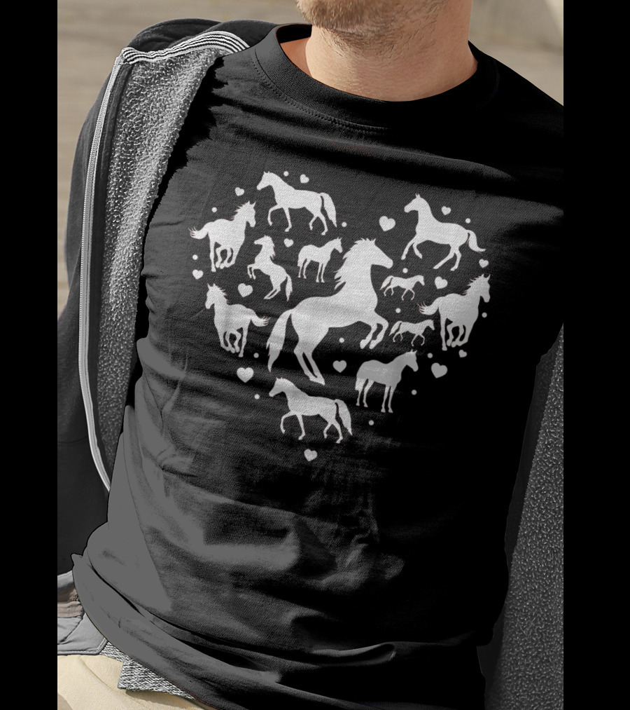 Horse Valentine Heart Design With Lovers T-Shirt