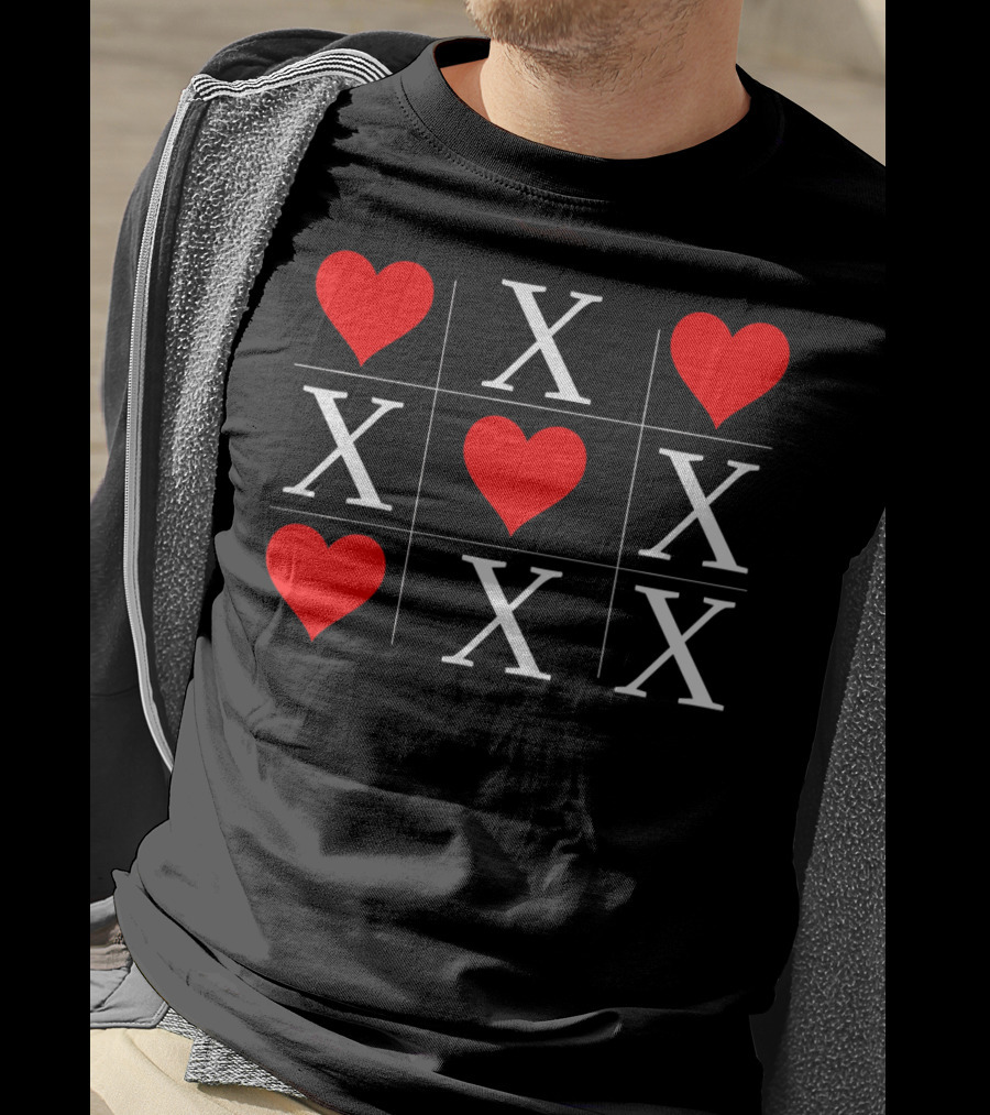 Hugs And Kisses Tic Tac Toe Valentine's X And Heart Grid T-Shirt