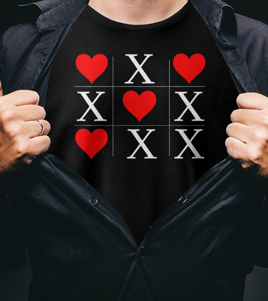 Hugs And Kisses Tic Tac Toe Valentine's X And Heart Grid T-Shirt