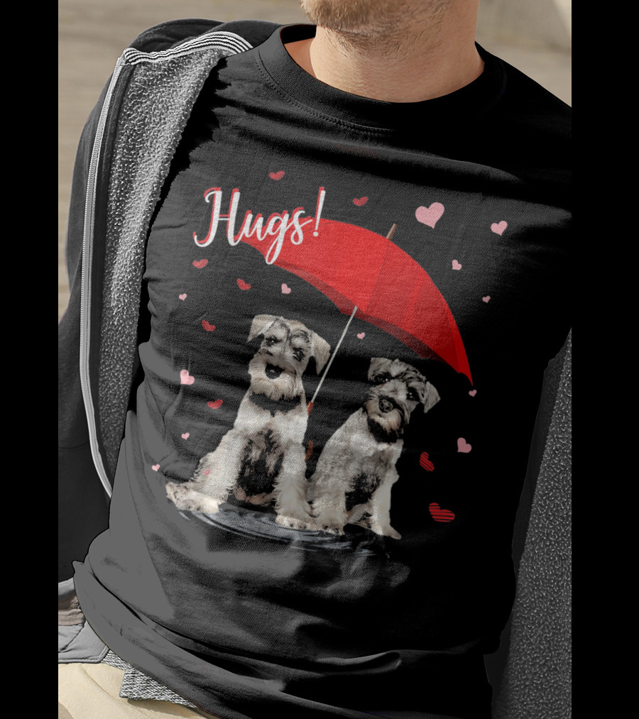 Hugs Schnauzers Under Red Umbrella With Hearts T-Shirt