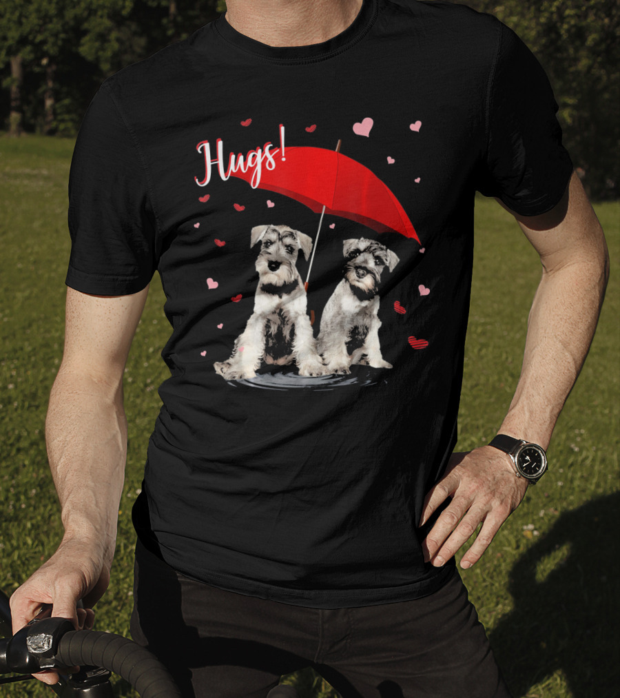 Hugs Schnauzers Under Red Umbrella With Hearts T-Shirt