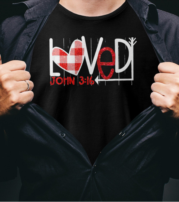 Loved John 3:16 Heart Checkered Arrow T-Shirt