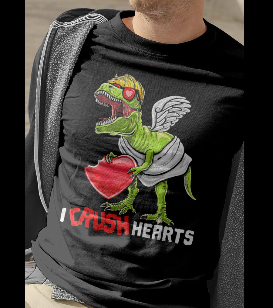I Crush Hearts Valentine Day T-Rex With Wings And Heart T-Shirt