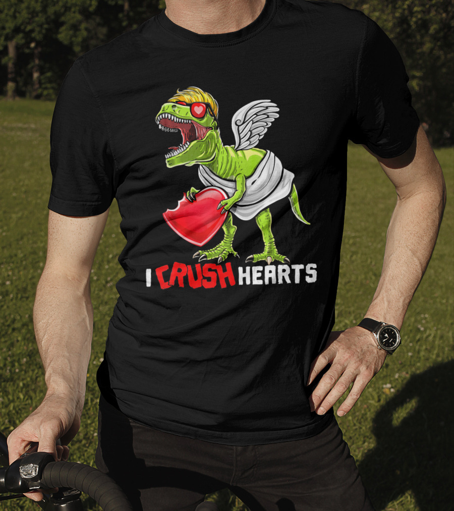 I Crush Hearts Valentine Day T-Rex With Wings And Heart T-Shirt