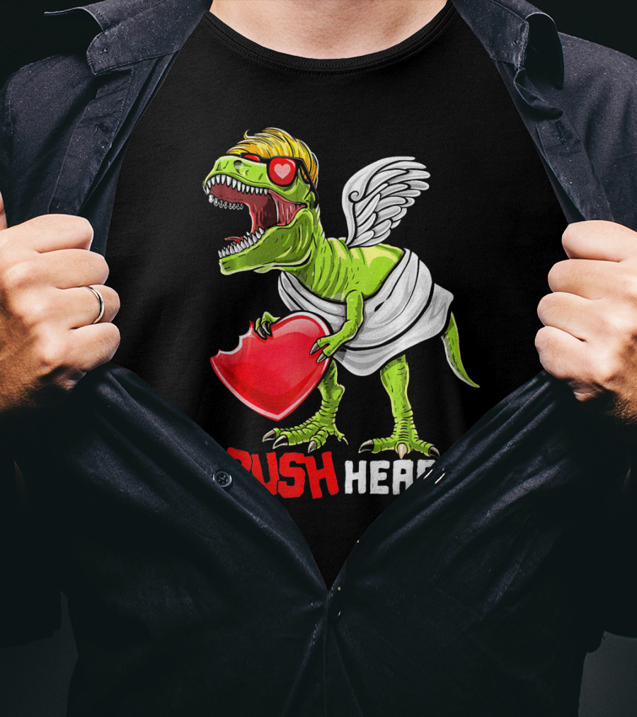 I Crush Hearts Valentine Day T-Rex With Wings And Heart T-Shirt