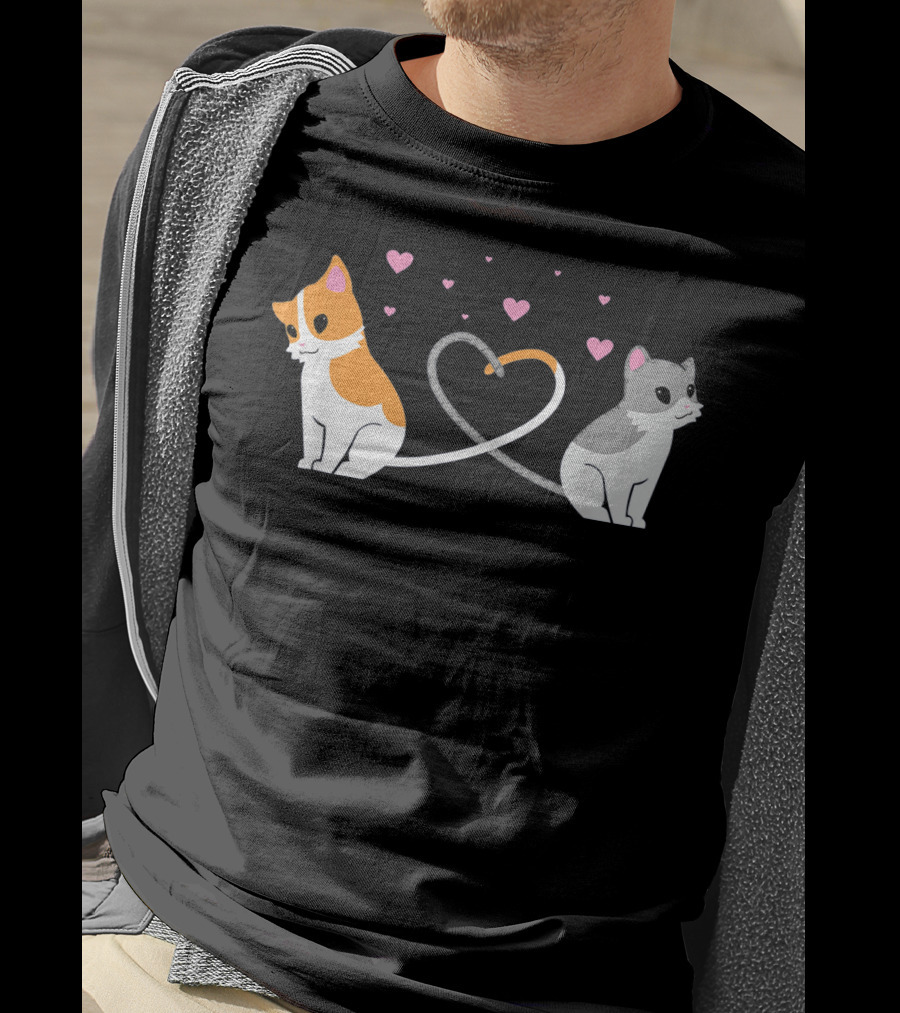 I Love My Cat Heart Tails Cats Lovers Couple T-Shirt