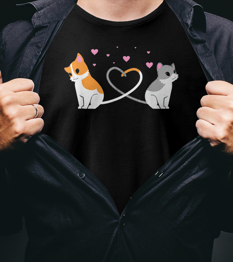 I Love My Cat Heart Tails Cats Lovers Couple T-Shirt