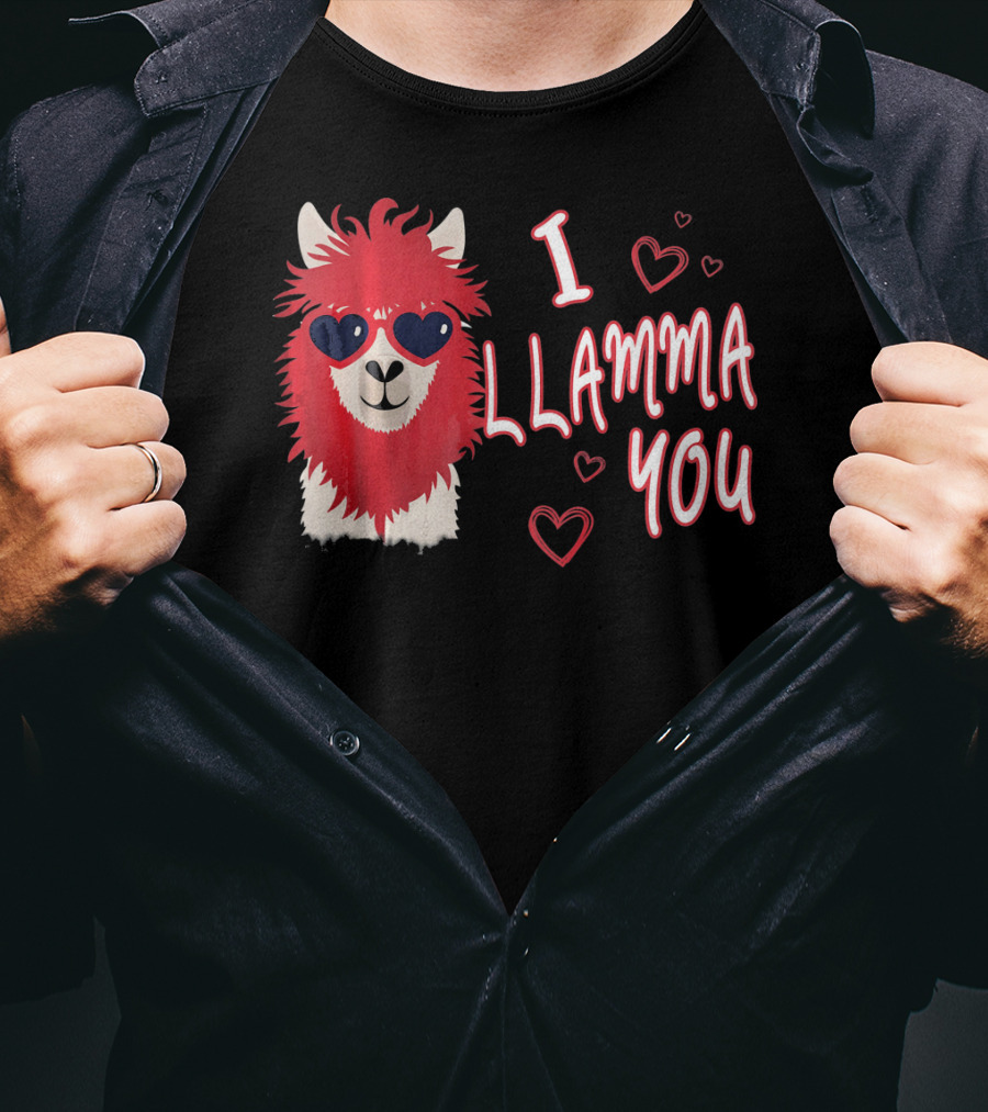 I Llamma You Heart Sunglasses Red Llama T-Shirt