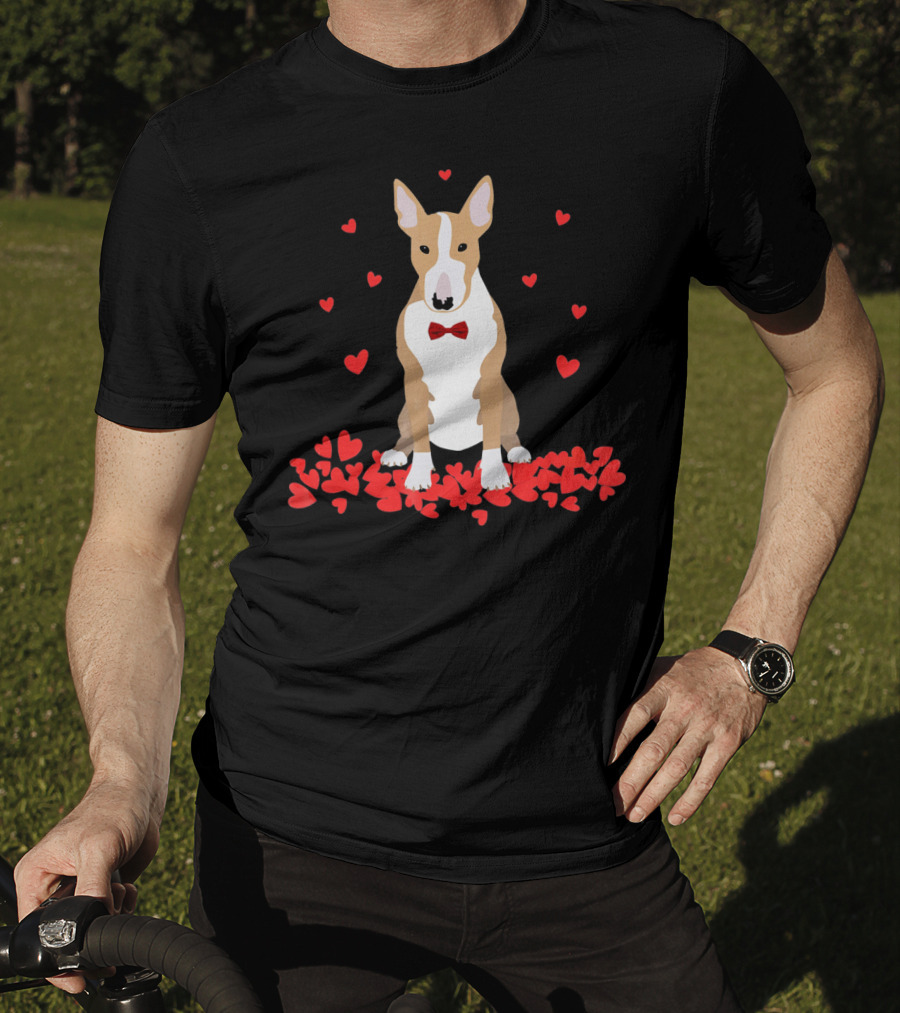 I Love My Bull Terrier Valentine Surrounded By Hearts And Red Bow Tie T-Shirt