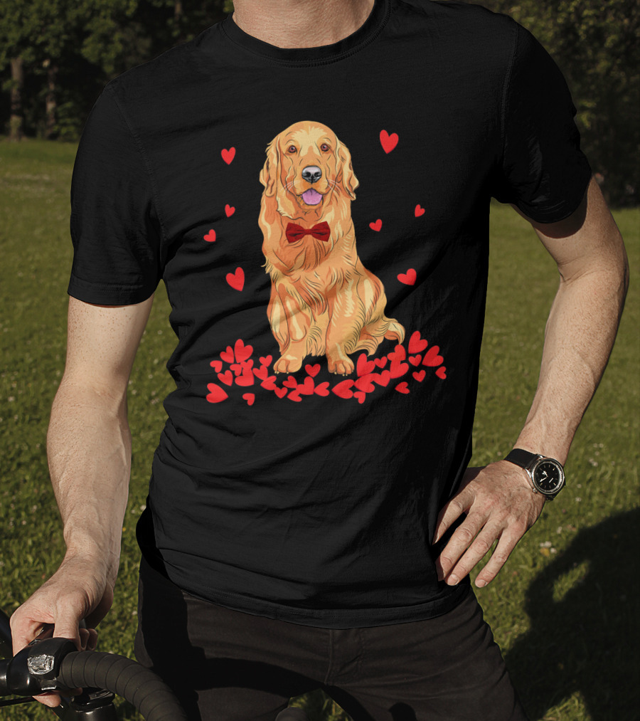 I Love My Golden Retriever Surrounded By Red Hearts T-Shirt