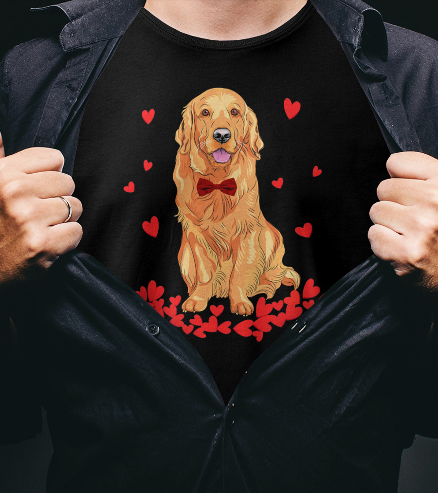 I Love My Golden Retriever Surrounded By Red Hearts T-Shirt