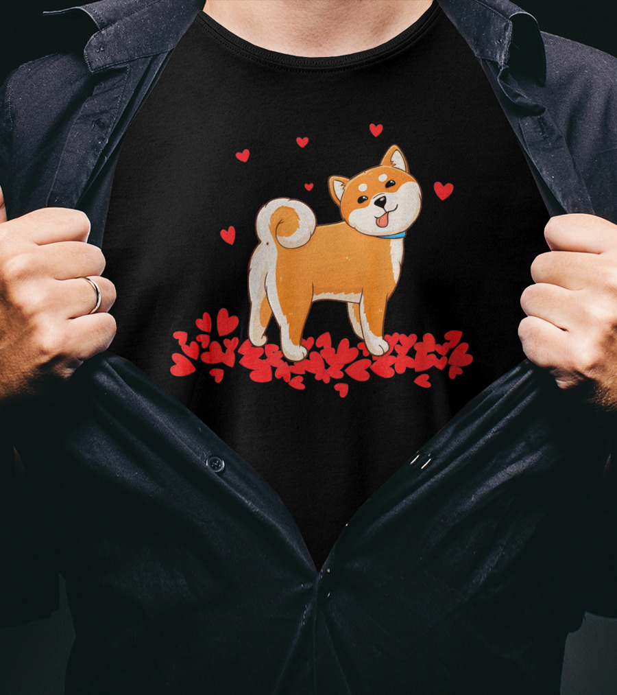 I Love My Shiba Inu Surrounded By Valentine Hearts T-Shirt