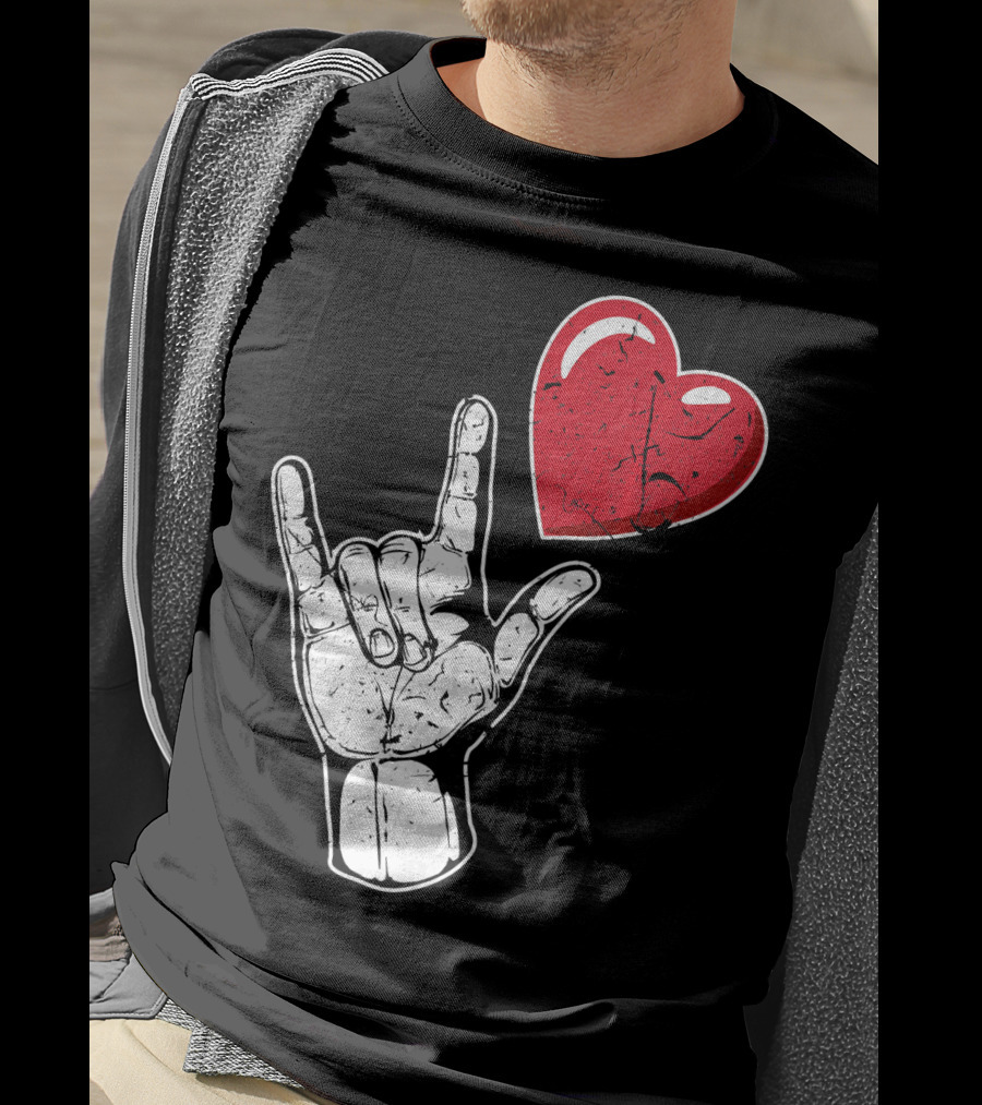 I Love You Hand Sign Red Heart Valentine's Day T-Shirt