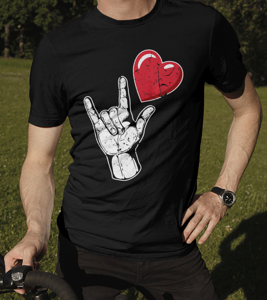 I Love You Hand Sign Red Heart Valentine's Day T-Shirt