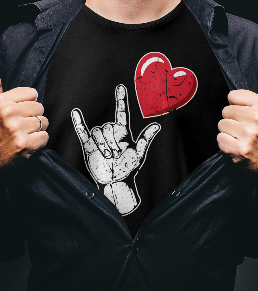 I Love You Hand Sign Red Heart Valentine's Day T-Shirt