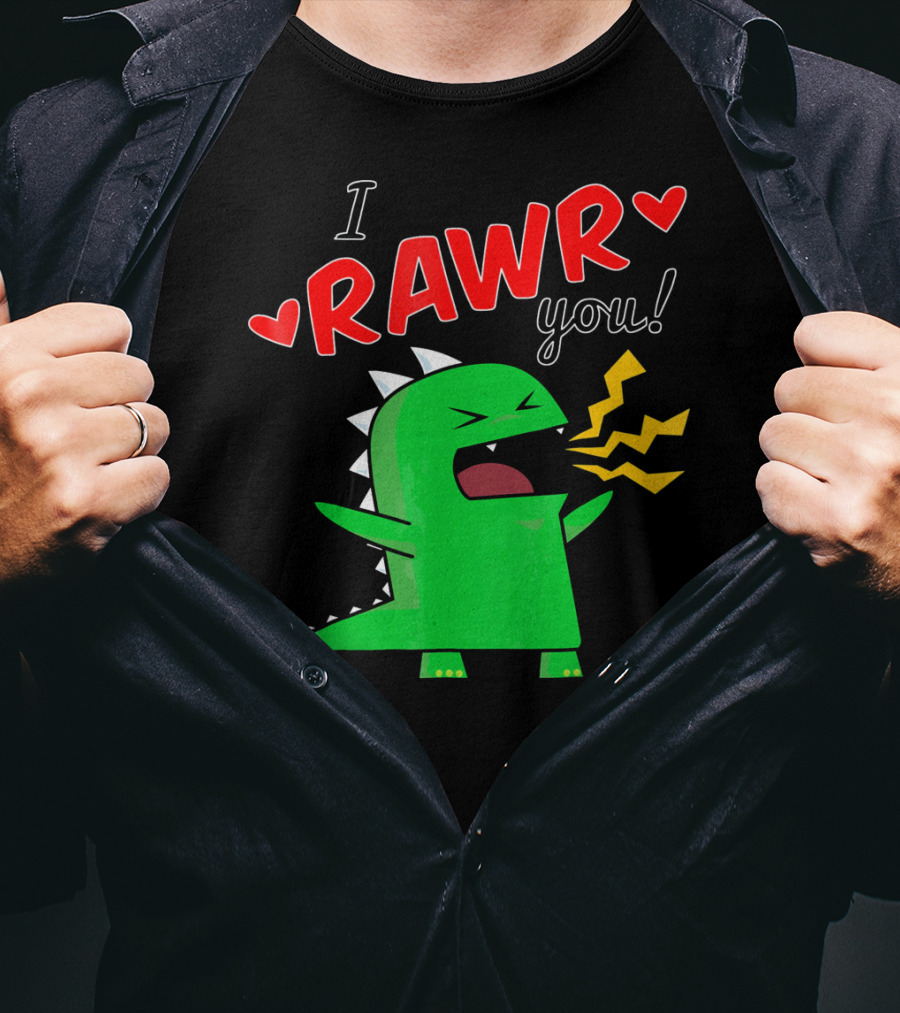 I RAWR You Cute Dinosaur Hearts And Lightning Cartoon T-Shirt
