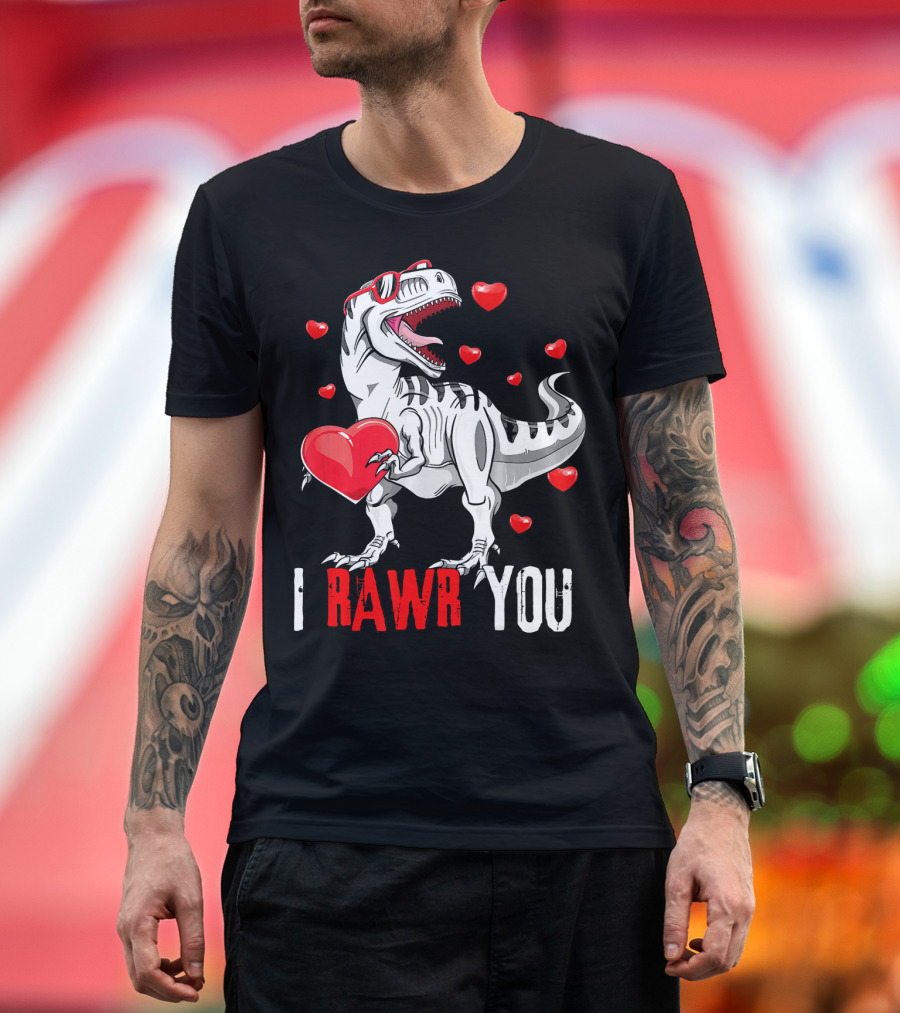 I Rawr You Dinosaur Valentines Day Hearts Sunglasses T-Shirt