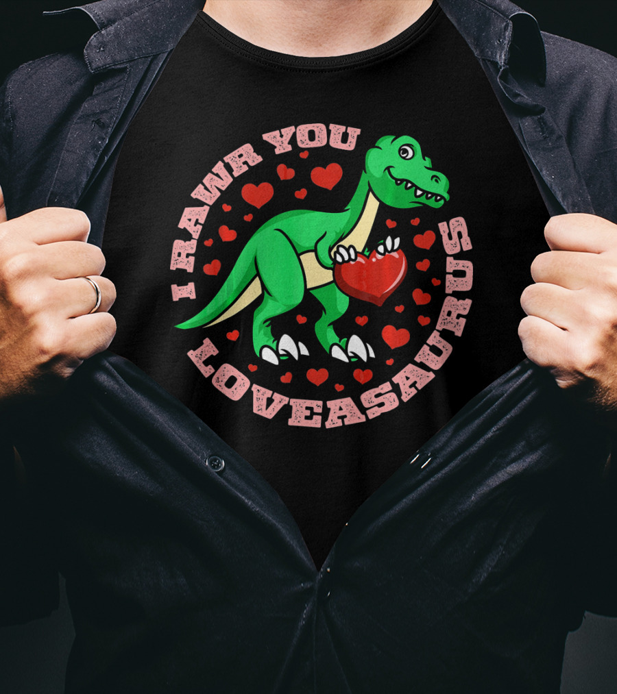 I Rawr You Loveasaurus Valentine Day Dinosaur Heart Circle T-Shirt