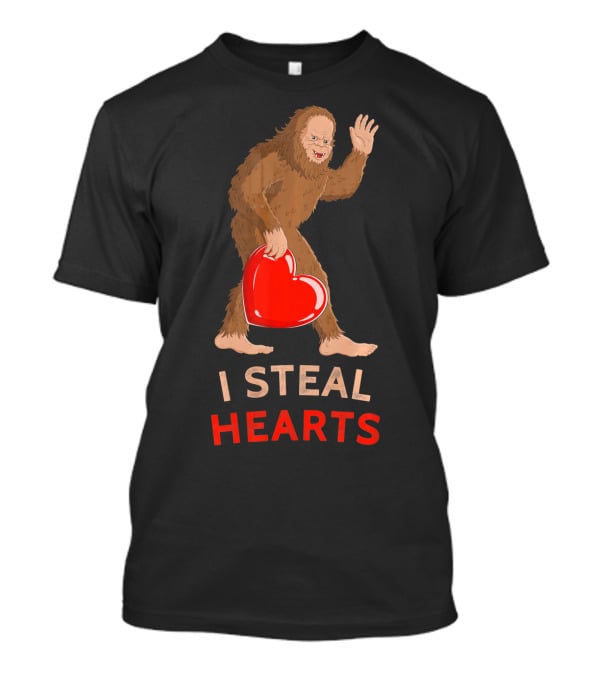 I Steal Hearts Bigfoot Valentine's Day Funny Sasquatch Image T-Shirt