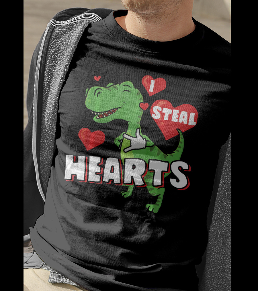 I Steal Hearts Dinosaur Valentine's Day T-Shirt
